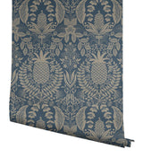 Pineapple Damask Navy Wallpaper with Traditional Novelty Pineapple Motif - York RF7486