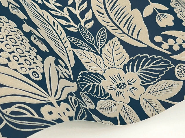 Pineapple Damask Navy Wallpaper with Traditional Novelty Pineapple Motif - York RF7486
