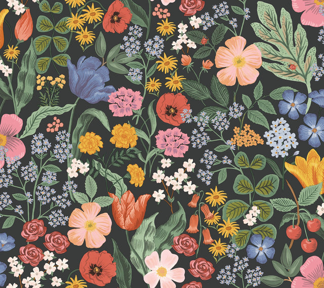 Blossom Black Floral Whimsical Non Woven Wallpaper - York RF7491