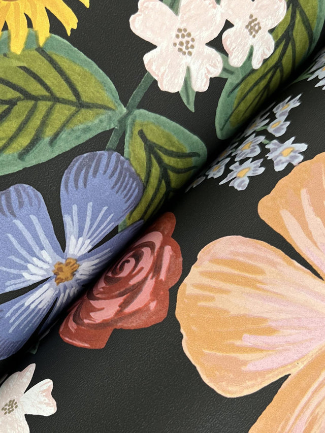 Blossom Black Floral Whimsical Non Woven Wallpaper - York RF7491