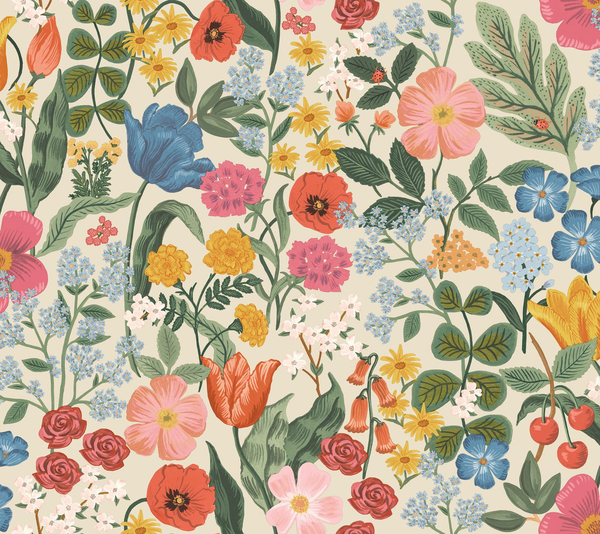 Blossom Cream Floral Wallpaper with Whimsical Garden Motif - York RF7492