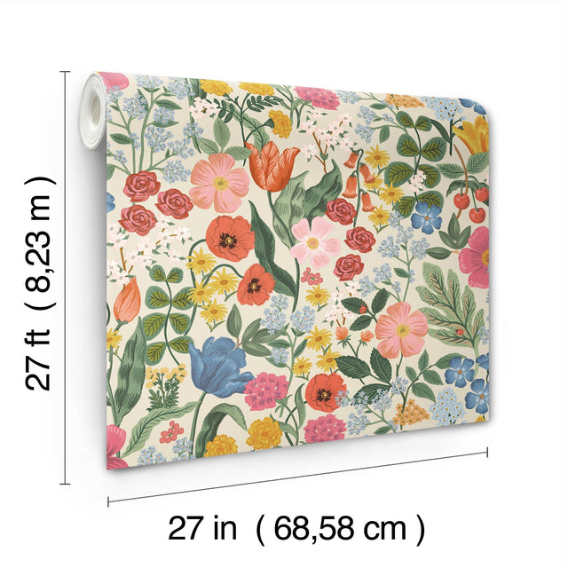Blossom Cream Floral Wallpaper with Whimsical Garden Motif - York RF7492