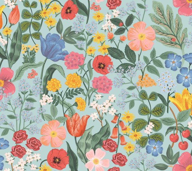 Blossom Light Blue Wallpaper with Whimsical Floral Botanical Pattern - York RF7493