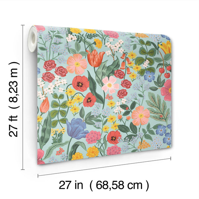 Blossom Light Blue Wallpaper with Whimsical Floral Botanical Pattern - York RF7493
