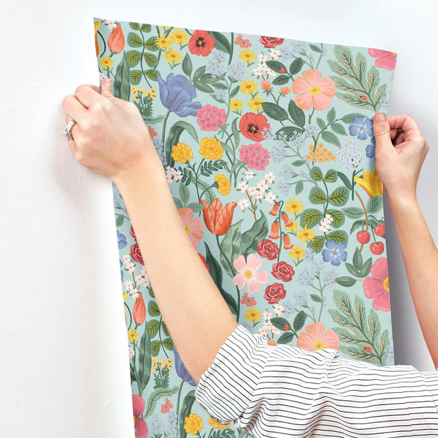 Blossom Light Blue Wallpaper with Whimsical Floral Botanical Pattern - York RF7493