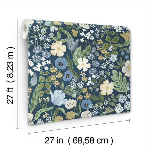 Blossom Navy Wallpaper with Whimsical Floral Pattern - York RF7494