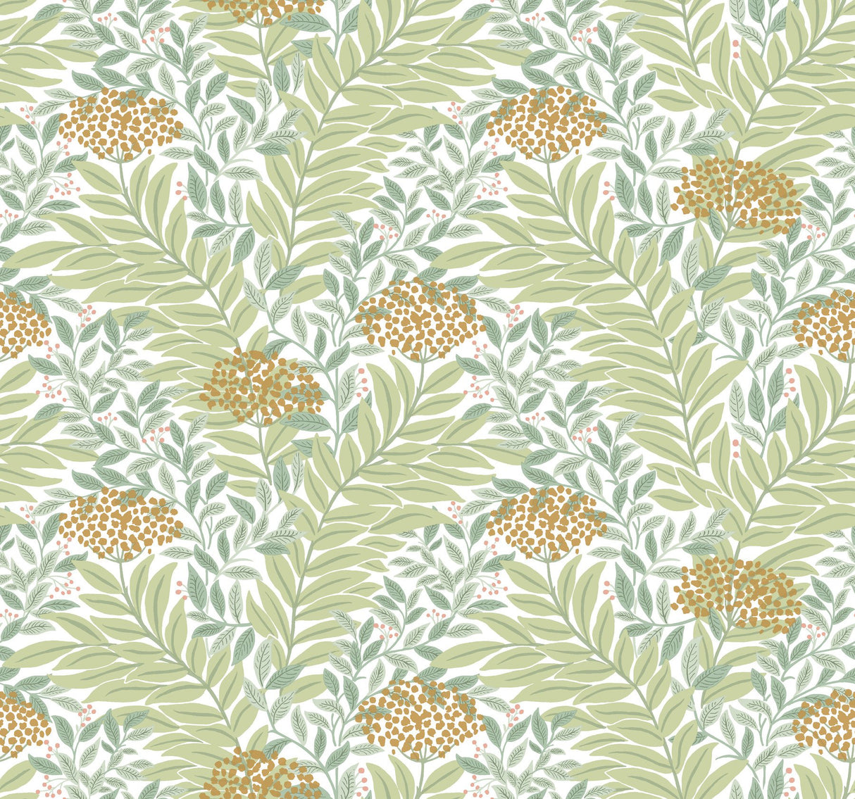 Highgrove White Wallpaper with Metallic Green Floral Leaves Pattern - York RF7501