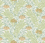 Highgrove White Wallpaper with Metallic Green Floral Leaves Pattern - York RF7501