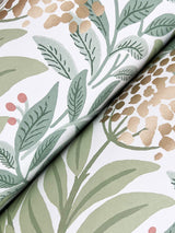Highgrove White Wallpaper with Metallic Green Floral Leaves Pattern - York RF7501