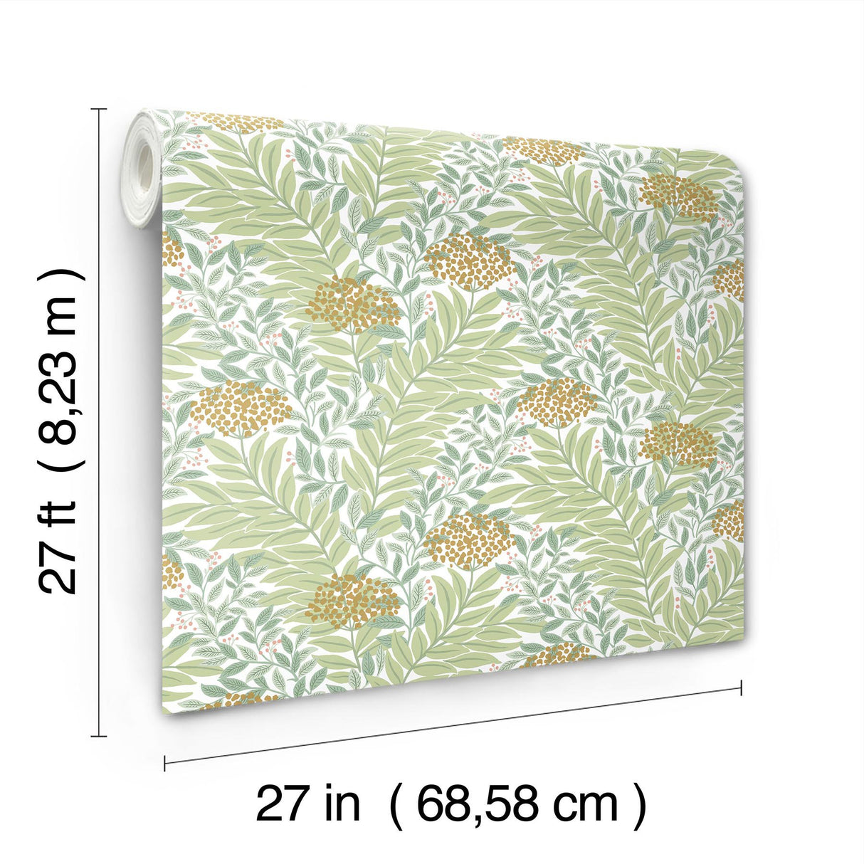 Highgrove White Wallpaper with Metallic Green Floral Leaves Pattern - York RF7501