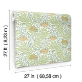 Highgrove White Wallpaper with Metallic Green Floral Leaves Pattern - York RF7501