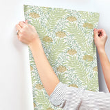 Highgrove White Wallpaper with Metallic Green Floral Leaves Pattern - York RF7501
