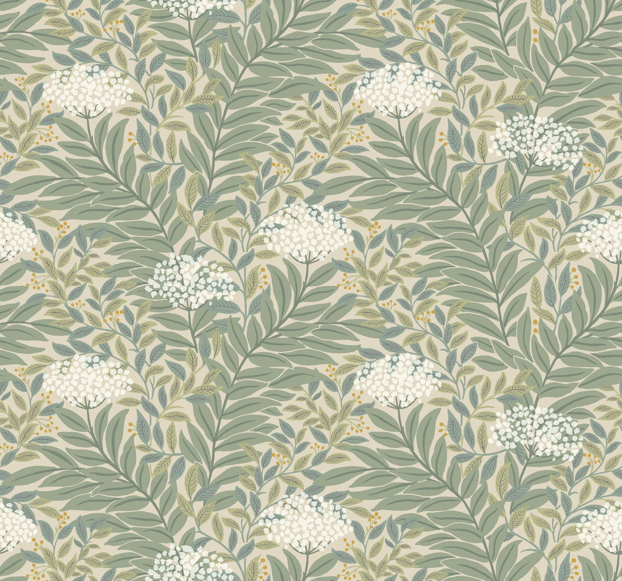 Highgrove Linen Wallpaper with Metallic Floral Traditional Pattern - York RF7502