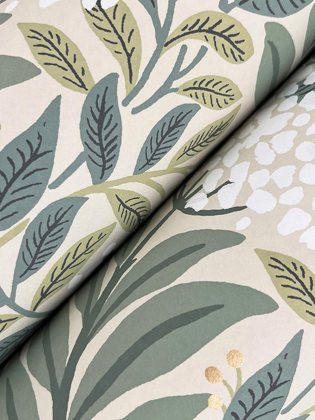Highgrove Linen Wallpaper with Metallic Floral Traditional Pattern - York RF7502