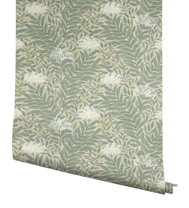 Highgrove Linen Wallpaper with Metallic Floral Traditional Pattern - York RF7502