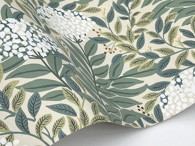 Highgrove Linen Wallpaper with Metallic Floral Traditional Pattern - York RF7502