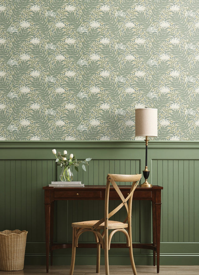 Highgrove Linen Wallpaper with Metallic Floral Traditional Pattern - York RF7502