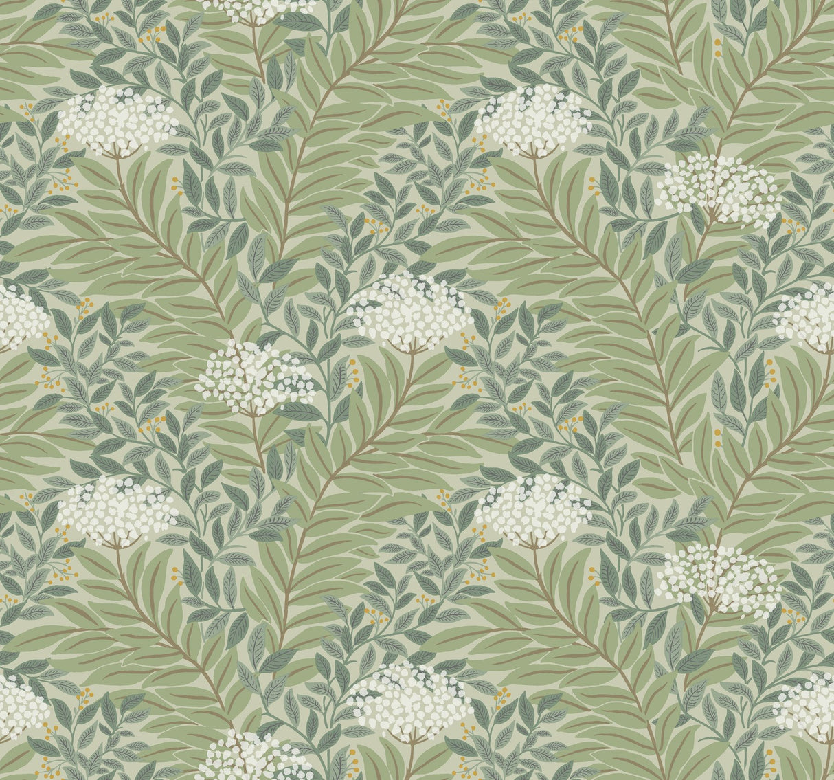 Highgrove Sage Wallpaper with Metallic Floral Traditional Pattern - York RF7503