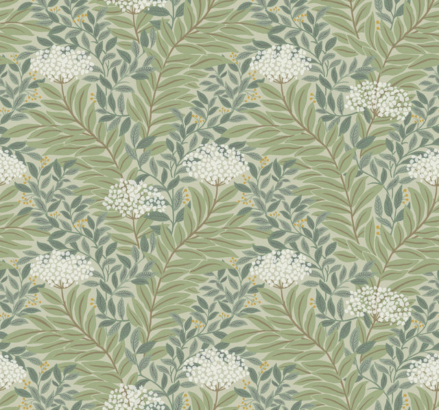Highgrove Sage Wallpaper with Metallic Floral Traditional Pattern - York RF7503