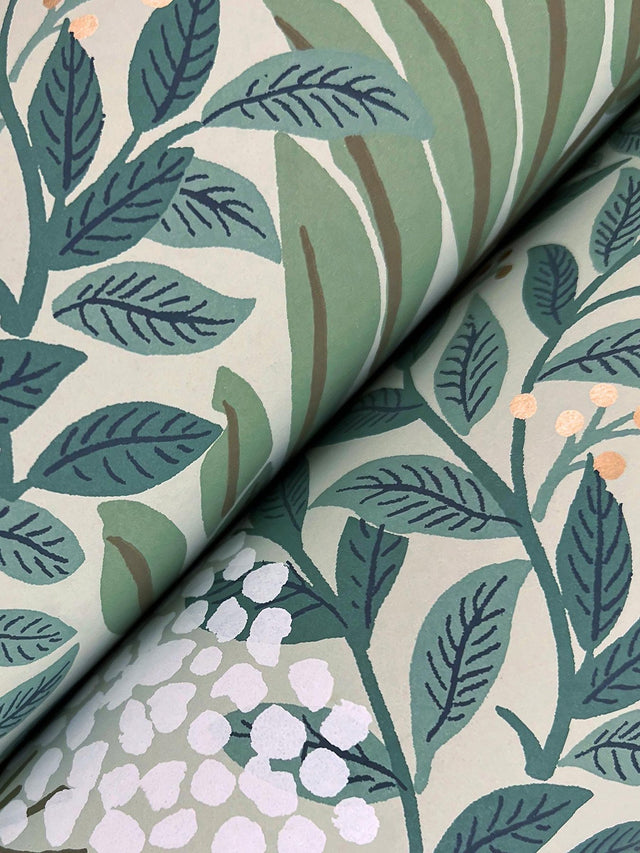 Highgrove Sage Wallpaper with Metallic Floral Traditional Pattern - York RF7503