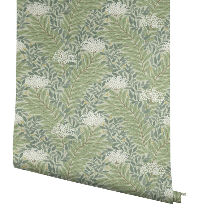 Highgrove Sage Wallpaper with Metallic Floral Traditional Pattern - York RF7503