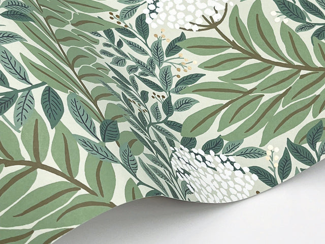 Highgrove Sage Wallpaper with Metallic Floral Traditional Pattern - York RF7503