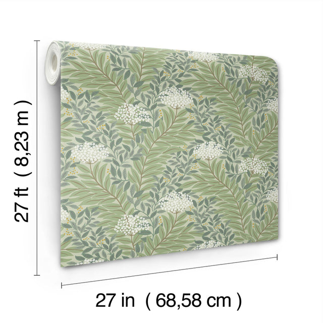 Highgrove Sage Wallpaper with Metallic Floral Traditional Pattern - York RF7503