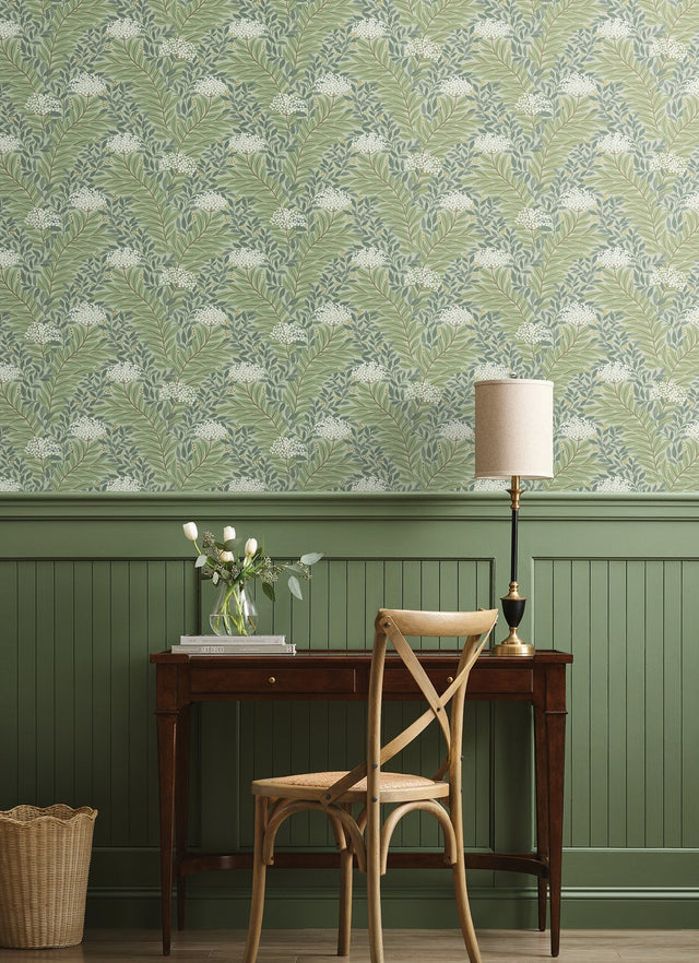 Highgrove Sage Wallpaper with Metallic Floral Traditional Pattern - York RF7503