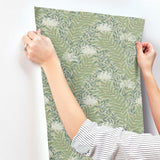 Highgrove Sage Wallpaper with Metallic Floral Traditional Pattern - York RF7503