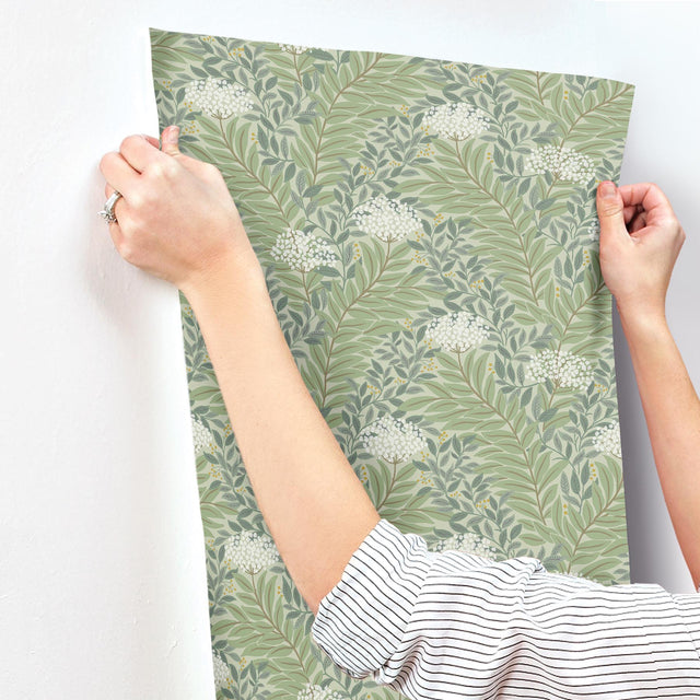Highgrove Sage Wallpaper with Metallic Floral Traditional Pattern - York RF7503