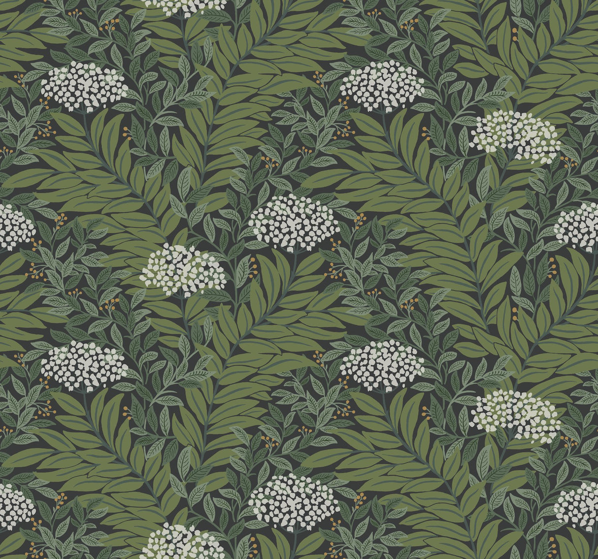 Highgrove Black Wallpaper with Metallic Floral Leaf Motif - York RF7504