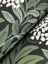 Highgrove Black Wallpaper with Metallic Floral Leaf Motif - York RF7504