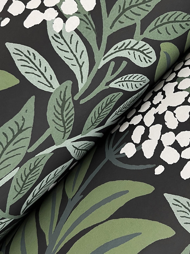 Highgrove Black Wallpaper with Metallic Floral Leaf Motif - York RF7504