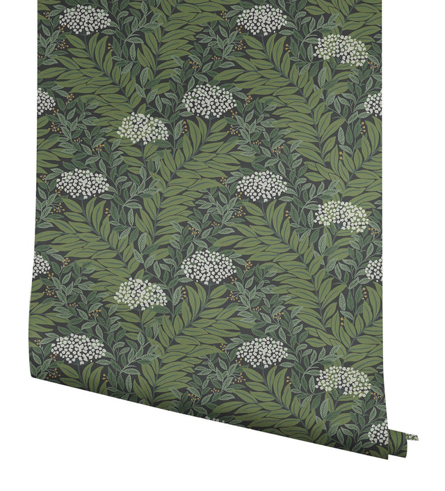 Highgrove Black Wallpaper with Metallic Floral Leaf Motif - York RF7504