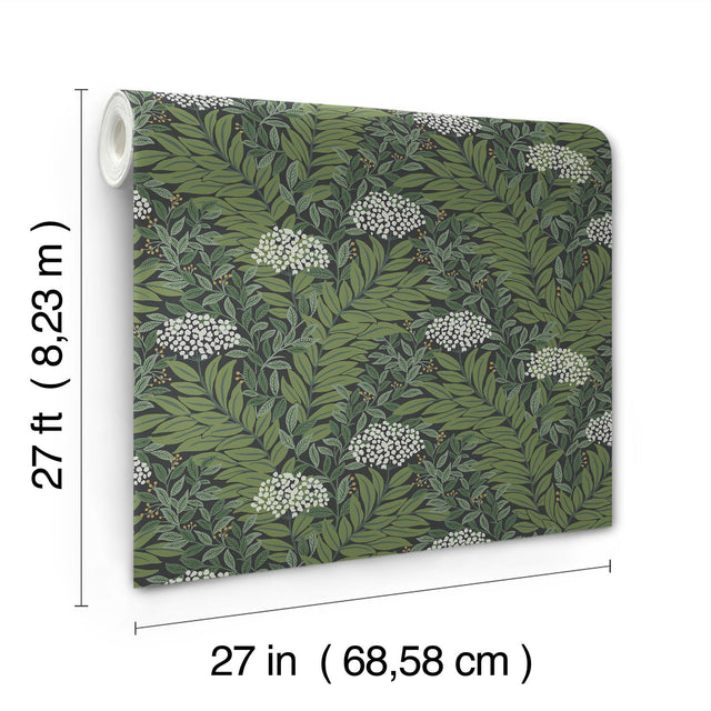 Highgrove Black Wallpaper with Metallic Floral Leaf Motif - York RF7504