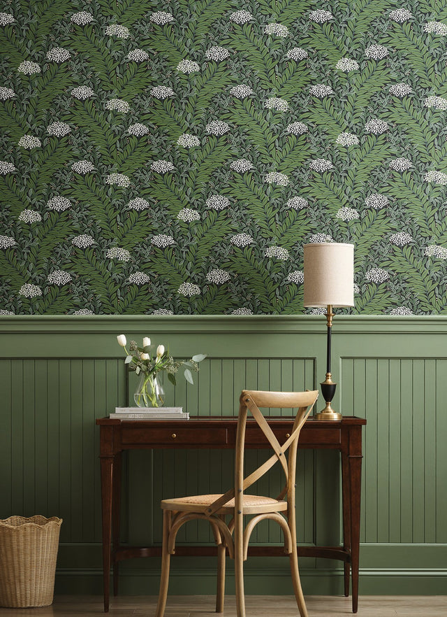 Highgrove Black Wallpaper with Metallic Floral Leaf Motif - York RF7504