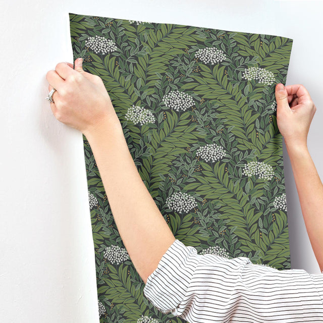 Highgrove Black Wallpaper with Metallic Floral Leaf Motif - York RF7504