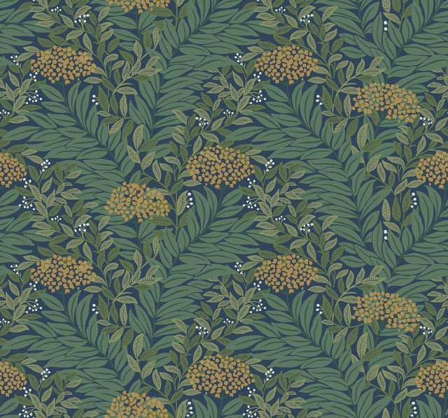 Highgrove Navy Metallic Traditional Floral Wallpaper - York RF7505