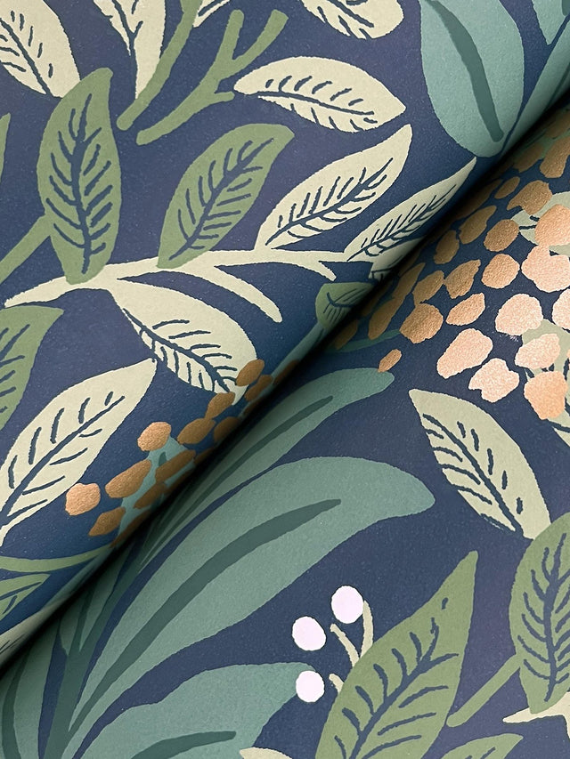 Highgrove Navy Metallic Traditional Floral Wallpaper - York RF7505