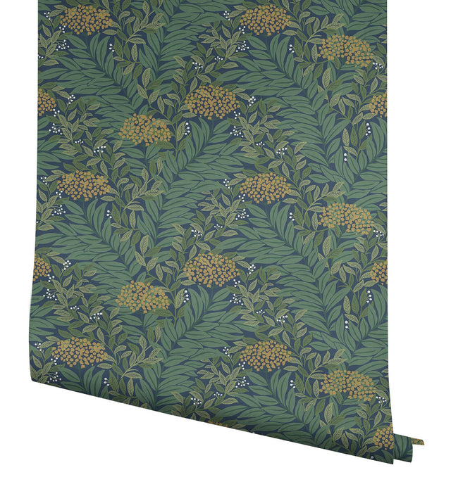 Highgrove Navy Metallic Traditional Floral Wallpaper - York RF7505