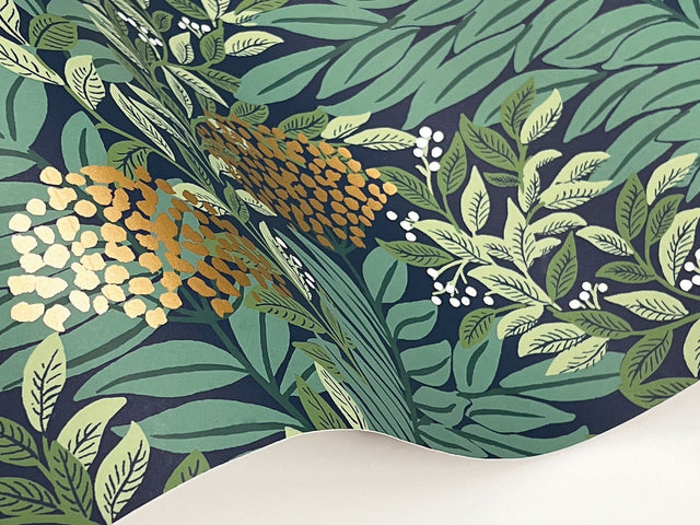 Highgrove Navy Metallic Traditional Floral Wallpaper - York RF7505