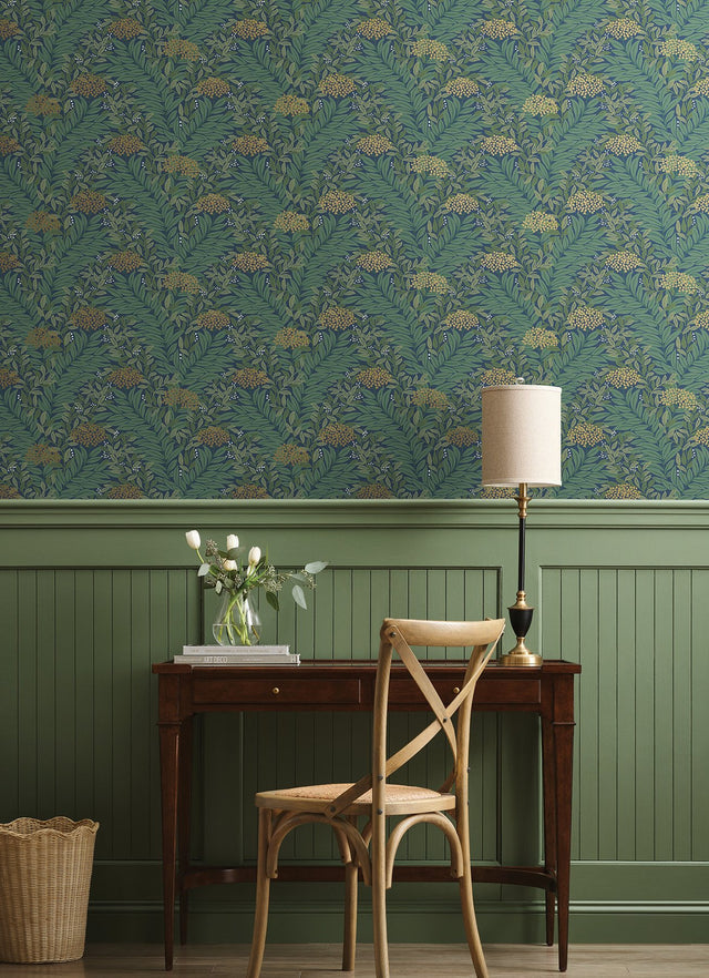 Highgrove Navy Metallic Traditional Floral Wallpaper - York RF7505