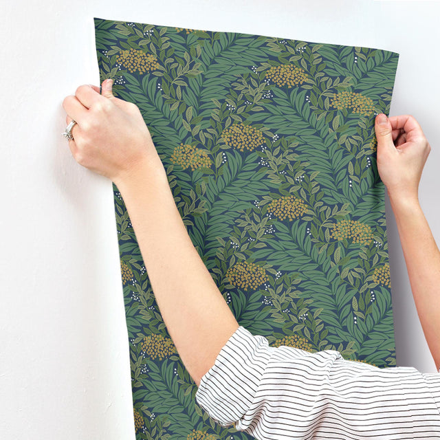 Highgrove Navy Metallic Traditional Floral Wallpaper - York RF7505