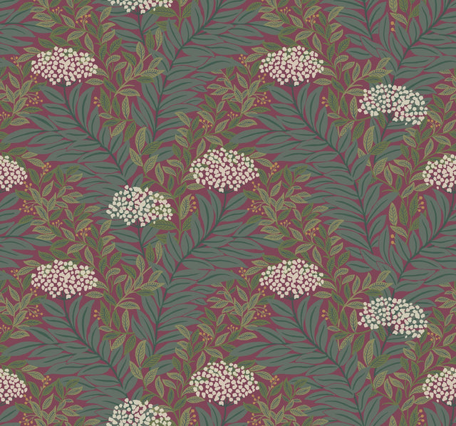 Highgrove Burgundy Wallpaper with Metallic Floral Traditional Pattern - York RF7506
