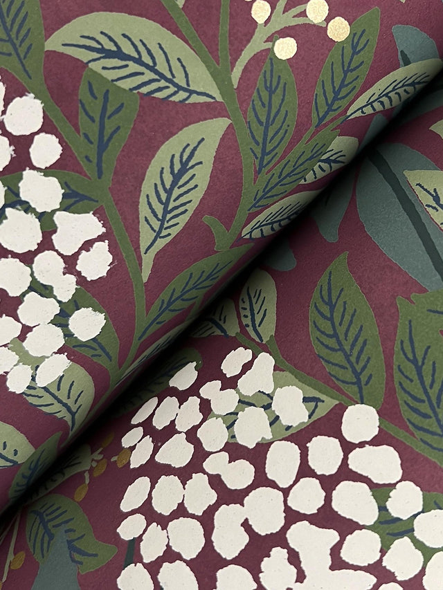 Highgrove Burgundy Wallpaper with Metallic Floral Traditional Pattern - York RF7506