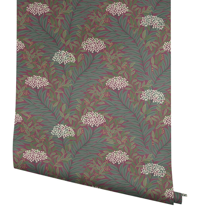 Highgrove Burgundy Wallpaper with Metallic Floral Traditional Pattern - York RF7506