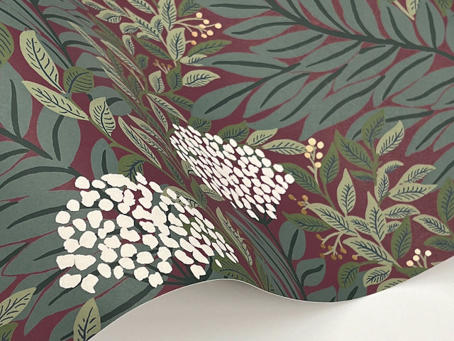 Highgrove Burgundy Wallpaper with Metallic Floral Traditional Pattern - York RF7506