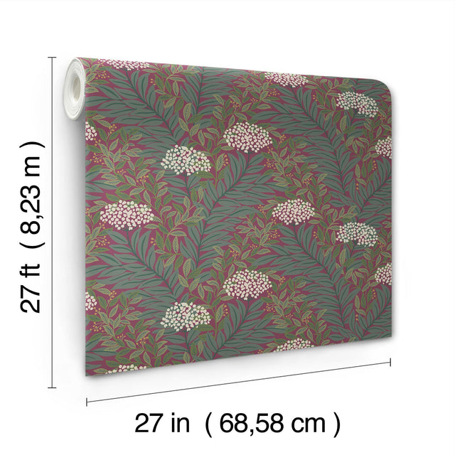 Highgrove Burgundy Wallpaper with Metallic Floral Traditional Pattern - York RF7506