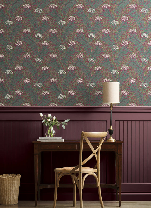 Highgrove Burgundy Wallpaper with Metallic Floral Traditional Pattern - York RF7506