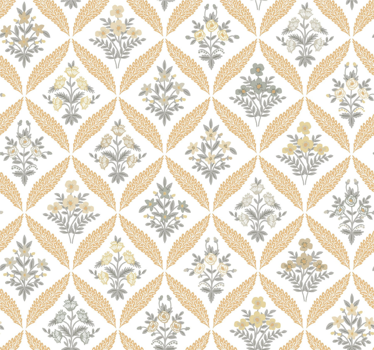 Estee Garden Gold Wallpaper with Metallic Floral Lattice - York RF7511